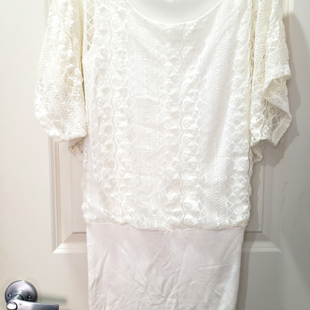 White Short Sleeve Lace Minidress Jr Small